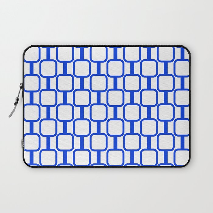 Geometric Mod Links Midcentury Modern Pattern Royal Blue and White Laptop Sleeve Gallery Image 1