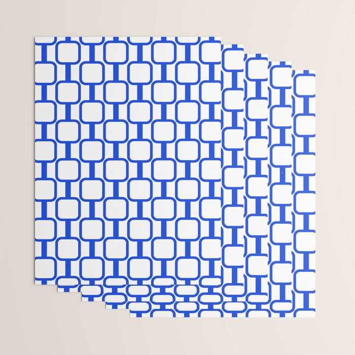 Geometric Mod Links Midcentury Modern Pattern Royal Blue and White Wrapping Paper Gallery Image 3