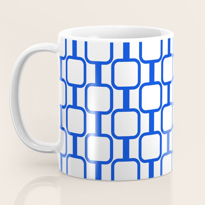 Geometric Mod Links Midcentury Modern Pattern Royal Blue and White Coffee Mug Gallery Image 3