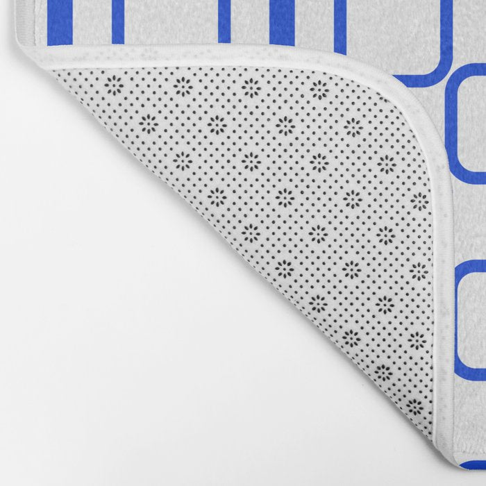 Geometric Mod Links Midcentury Modern Pattern Royal Blue and White Bath Mat Gallery Image 2