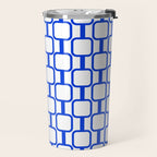 Geometric Mod Links Midcentury Modern Pattern Royal Blue and White Travel Mug Gallery Image 2