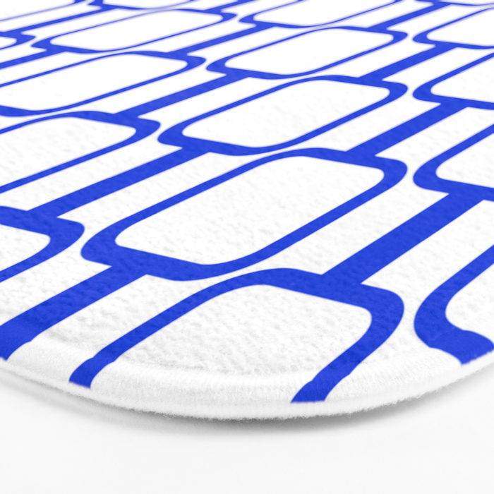 Geometric Mod Links Midcentury Modern Pattern Royal Blue and White Bath Mat Gallery Image 3