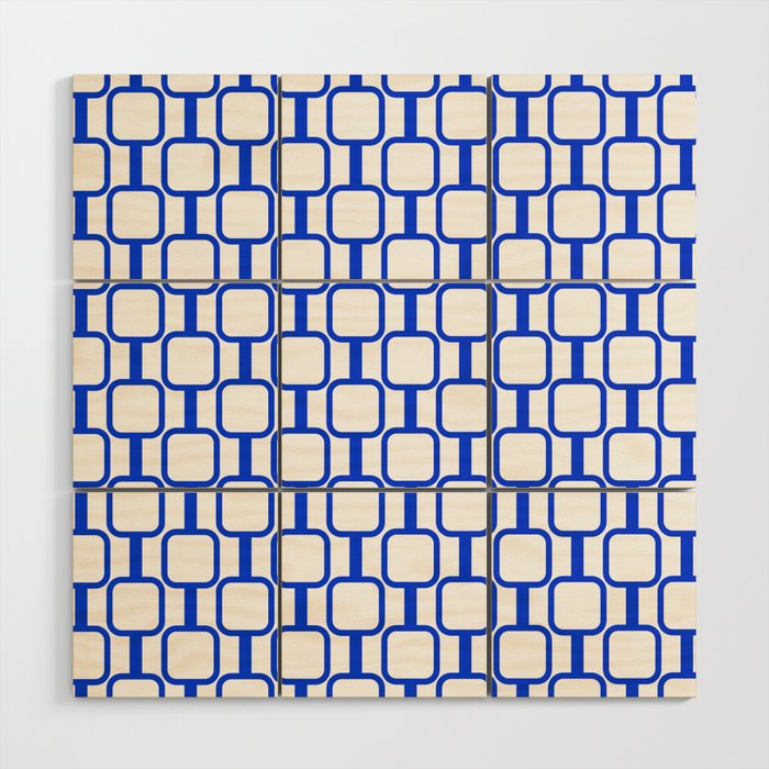 Geometric Mod Links Midcentury Modern Pattern Royal Blue and White Wood Wall Art Gallery Image 1
