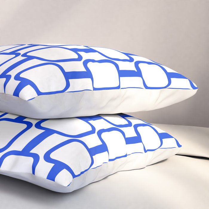 Geometric Mod Links Midcentury Modern Pattern Royal Blue and White Pillow Sham Gallery Image 3
