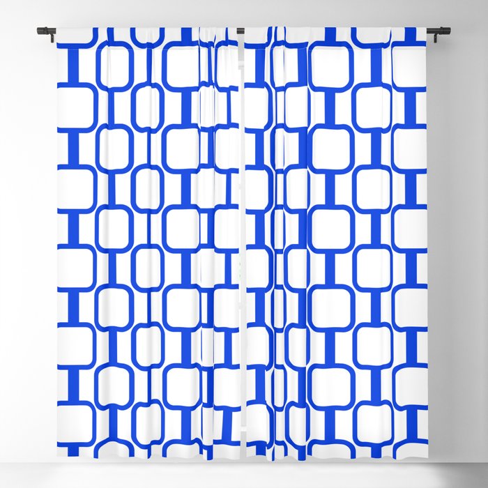 Geometric Mod Links Midcentury Modern Pattern Royal Blue and White Window Curtain Gallery Image 5