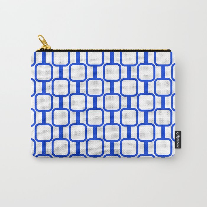 Geometric Mod Links Midcentury Modern Pattern Royal Blue and White Carry All Pouch Gallery Image 1