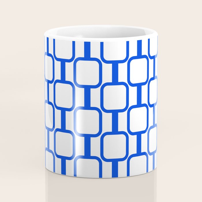 Geometric Mod Links Midcentury Modern Pattern Royal Blue and White Coffee Mug Gallery Image 4