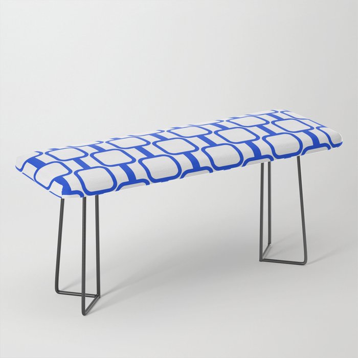 Geometric Mod Links Midcentury Modern Pattern Royal Blue and White Bench Gallery Image 1