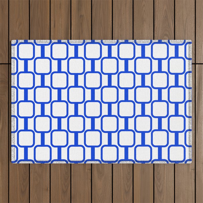 Geometric Mod Links Midcentury Modern Pattern Royal Blue and White Outdoor Rug Gallery Image 1