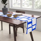 Geometric Mod Links Midcentury Modern Pattern Royal Blue and White Table Runner Gallery Image 2