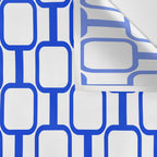 Geometric Mod Links Midcentury Modern Pattern Royal Blue and White Wall Tapestry Gallery Image 3