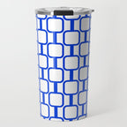 Geometric Mod Links Midcentury Modern Pattern Royal Blue and White Travel Mug Gallery Image 1