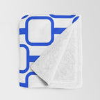 Geometric Mod Links Midcentury Modern Pattern Royal Blue and White Throw Blanket Gallery Image 3