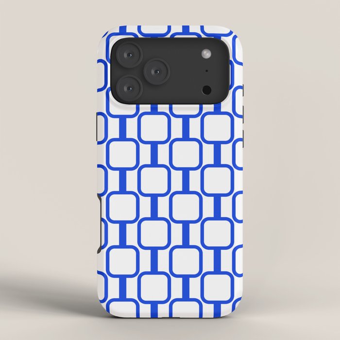 Geometric Mod Links Midcentury Modern Pattern Royal Blue and White iPhone Case Gallery Image 4