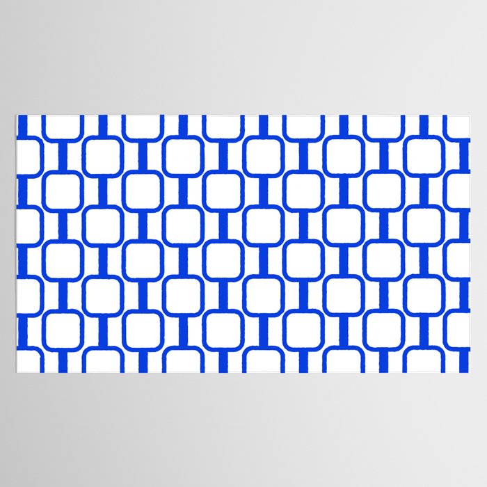 Geometric Mod Links Midcentury Modern Pattern Royal Blue and White Tablecloth Gallery Image 2