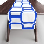 Geometric Mod Links Midcentury Modern Pattern Royal Blue and White Table Runner Gallery Image 1
