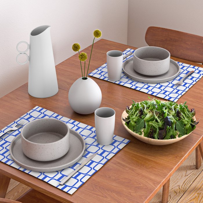 Geometric Mod Links Midcentury Modern Pattern Royal Blue and White Placemat Gallery Image 2