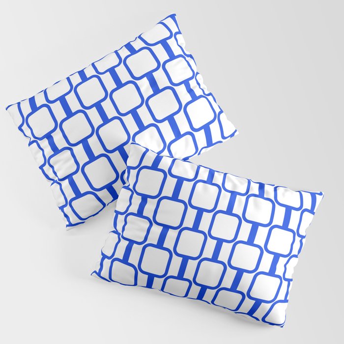 Geometric Mod Links Midcentury Modern Pattern Royal Blue and White Pillow Sham Gallery Image 3