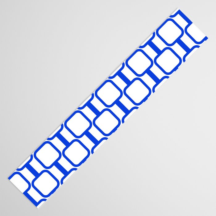 Geometric Mod Links Midcentury Modern Pattern Royal Blue and White Table Runner Gallery Image 3