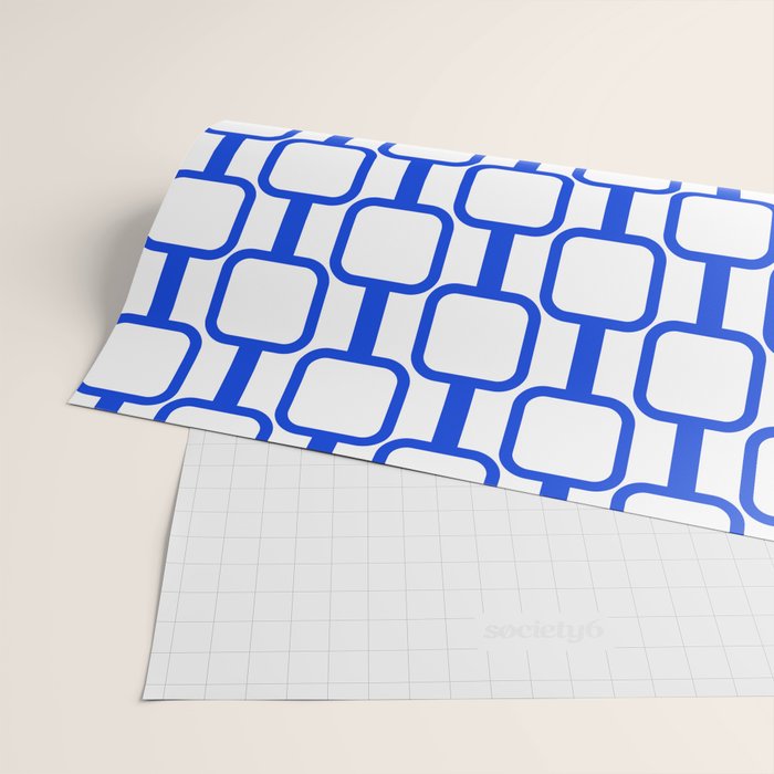 Geometric Mod Links Midcentury Modern Pattern Royal Blue and White Wrapping Paper Gallery Image 2
