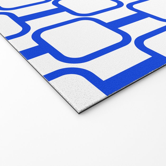 Geometric Mod Links Midcentury Modern Pattern Royal Blue and White Welcome Mat Gallery Image 2