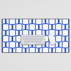 Geometric Mod Links Midcentury Modern Pattern Royal Blue and White Desk Mat Gallery Image 1