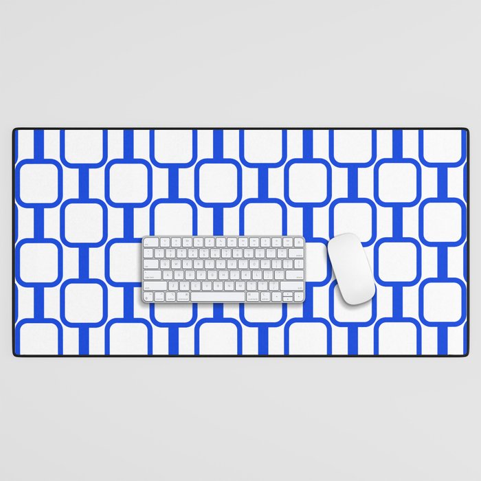 Geometric Mod Links Midcentury Modern Pattern Royal Blue and White Desk Mat Gallery Image 1
