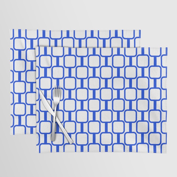 Geometric Mod Links Midcentury Modern Pattern Royal Blue and White Placemat Gallery Image 1