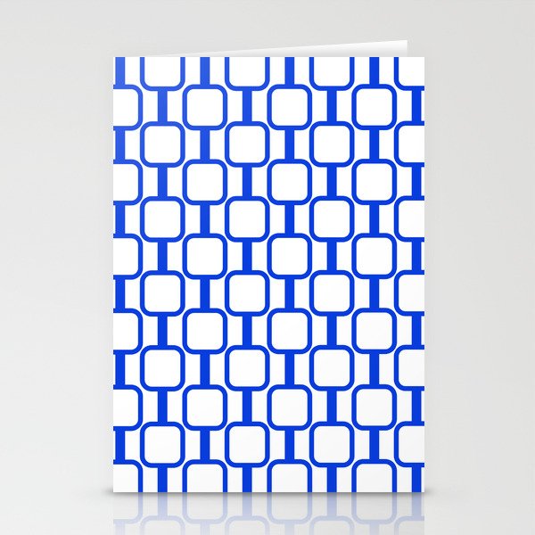 Geometric Mod Links Midcentury Modern Pattern Royal Blue and White Stationery Card Gallery Image 1