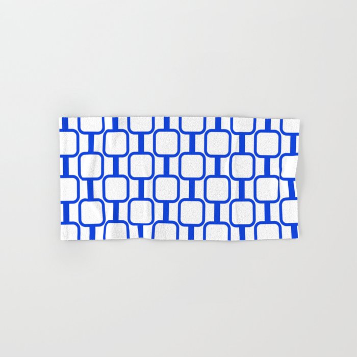 Geometric Mod Links Midcentury Modern Pattern Royal Blue and White Bath Towel Gallery Image 1