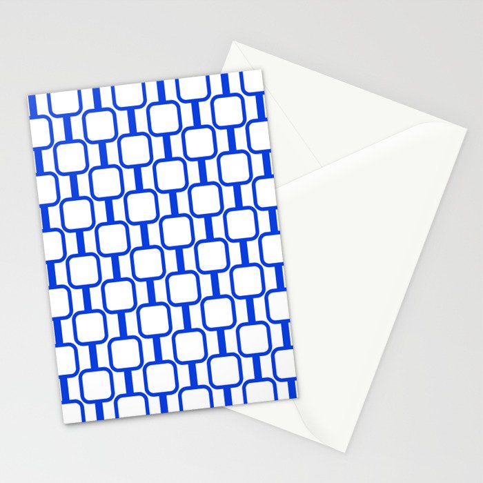 Geometric Mod Links Midcentury Modern Pattern Royal Blue and White Stationery Card Gallery Image 2