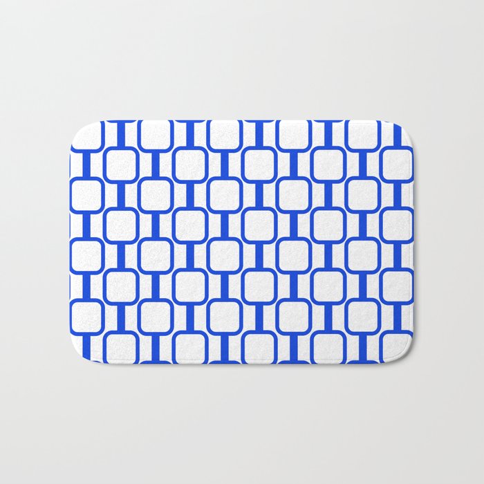 Geometric Mod Links Midcentury Modern Pattern Royal Blue and White Bath Mat Gallery Image 1