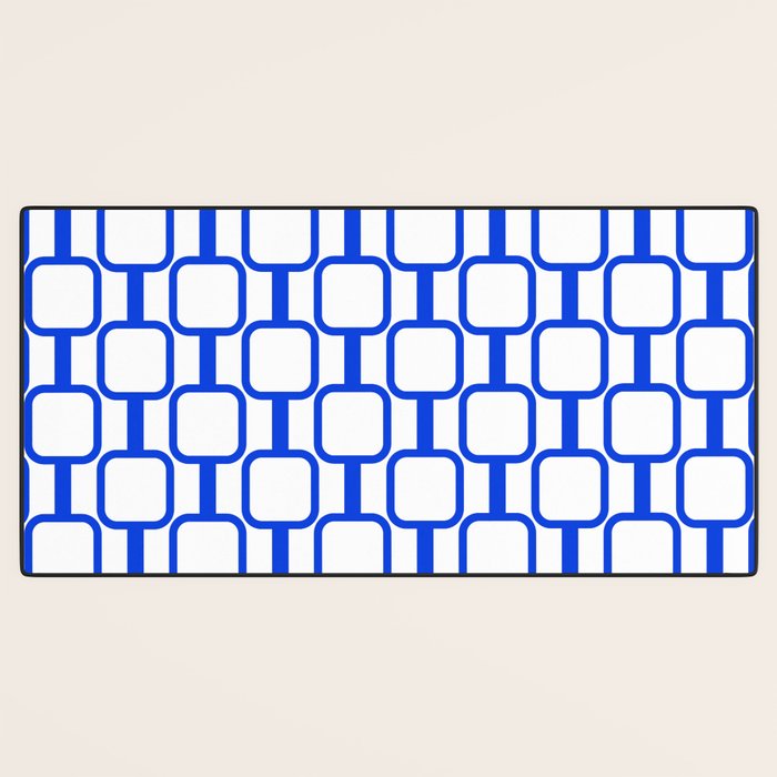 Geometric Mod Links Midcentury Modern Pattern Royal Blue and White Desk Mat Gallery Image 3