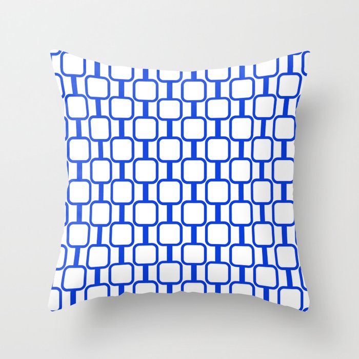Geometric Mod Links Midcentury Modern Pattern Royal Blue and White Throw Pillow Gallery Image 6