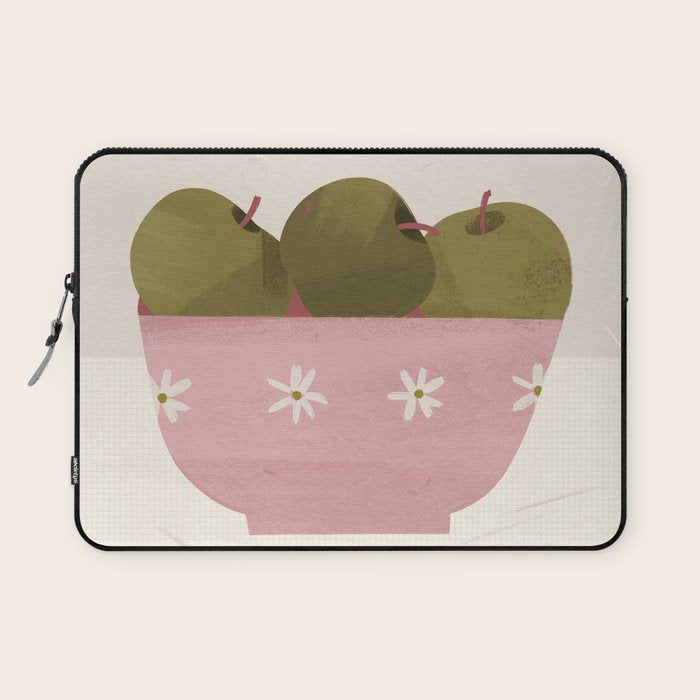  graphic illustration of green apples in a pink bowl Laptop Sleeve Gallery Image 1