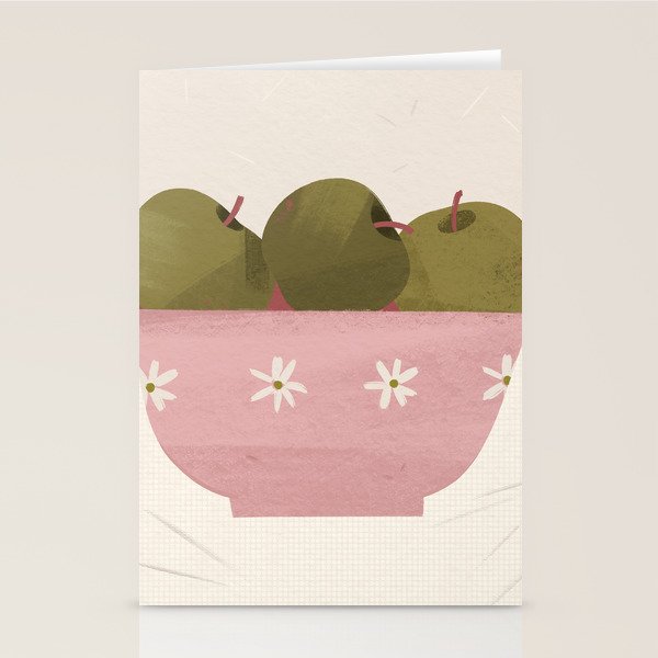  graphic illustration of green apples in a pink bowl Stationery Card Gallery Image 2
