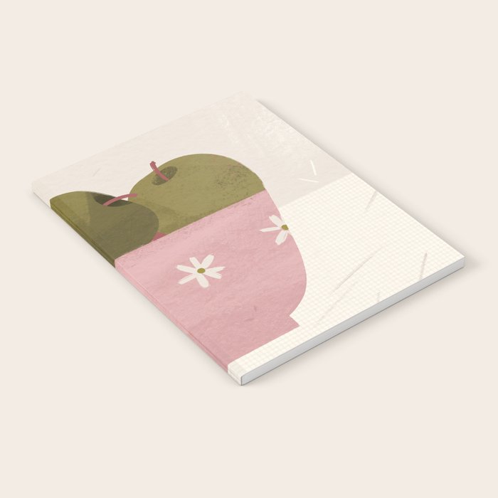  graphic illustration of green apples in a pink bowl Notebook Gallery Image 1