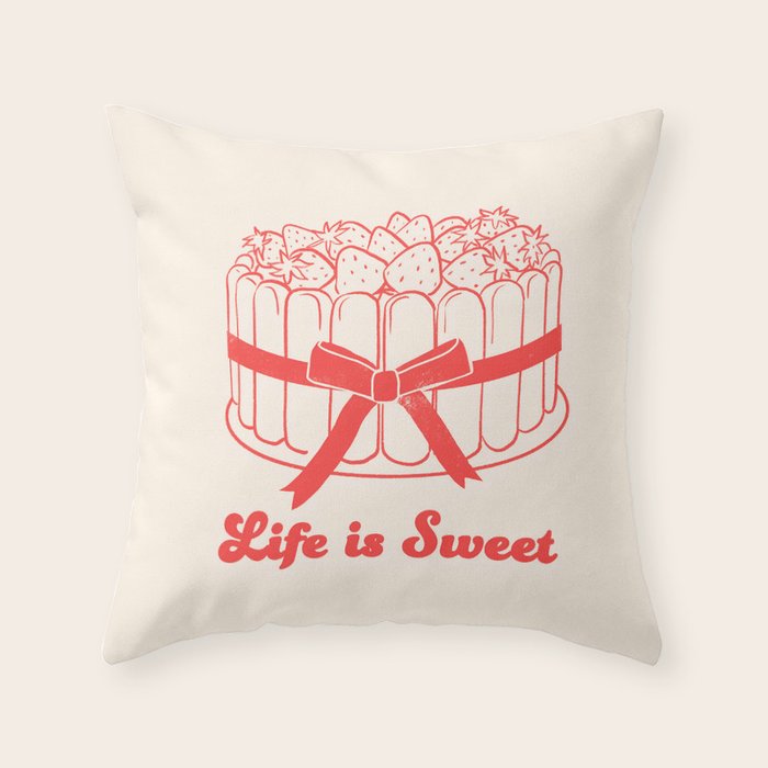 Preppy Strawberry Cake Throw Pillow Gallery Image 1