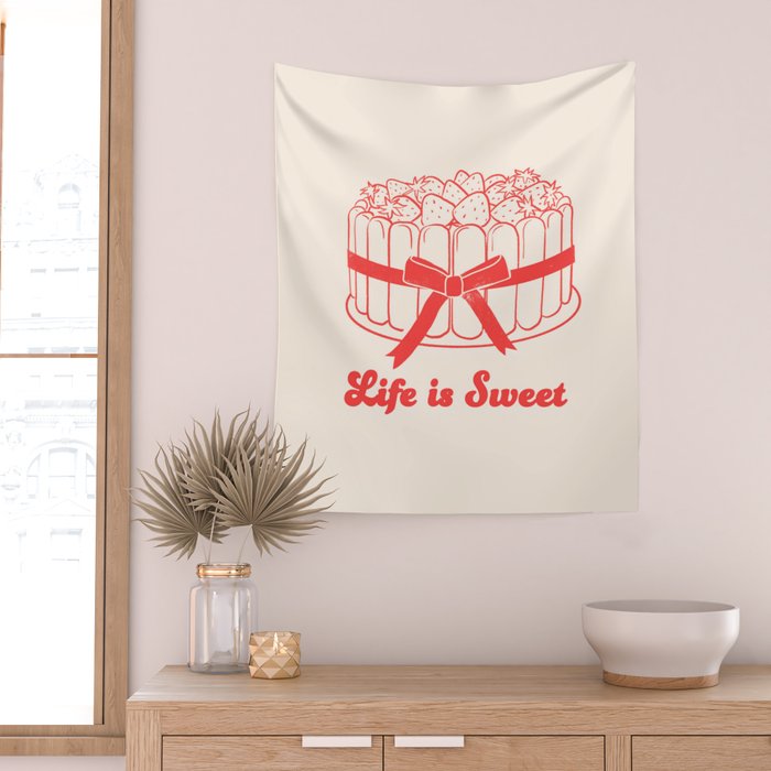 Preppy Strawberry Cake Wall Tapestry Gallery Image 2
