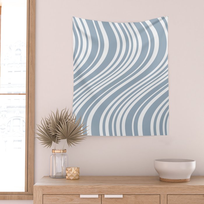 Wavy Stripes XXXVI - Natural Blue  Wall Tapestry Gallery Image 2