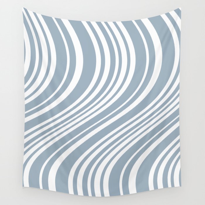 Wavy Stripes XXXVI - Natural Blue  Wall Tapestry Gallery Image 4