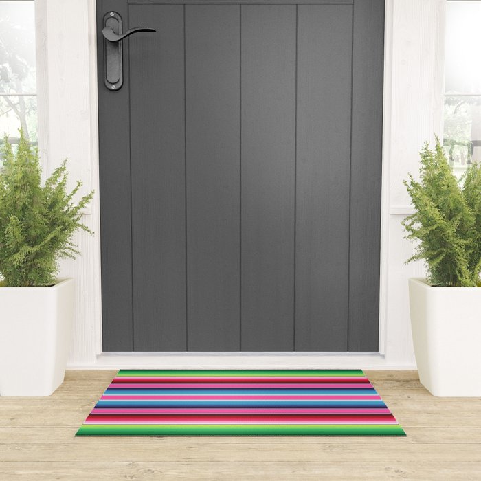Pink Mexican Serape Blanket Stripes Welcome Mat Gallery Image 3