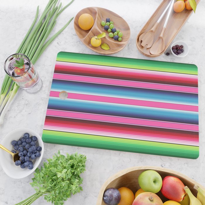 Pink Mexican Serape Blanket Stripes Cutting Board Gallery Image 2