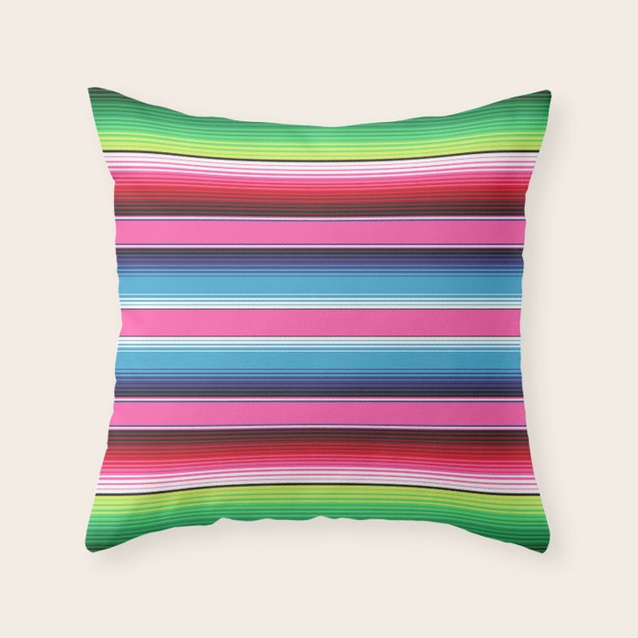 Pink Mexican Serape Blanket Stripes Throw Pillow Gallery Image 1