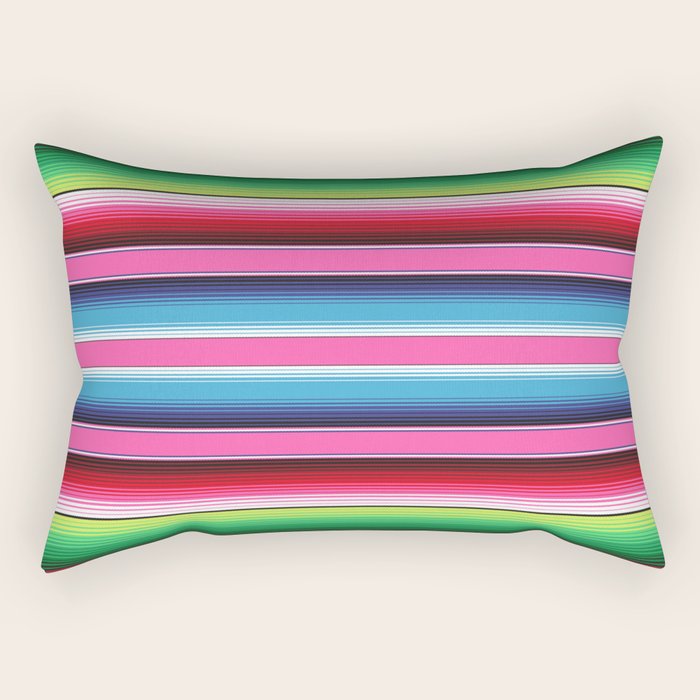 Pink Mexican Serape Blanket Stripes Rectangular Pillow Gallery Image 2