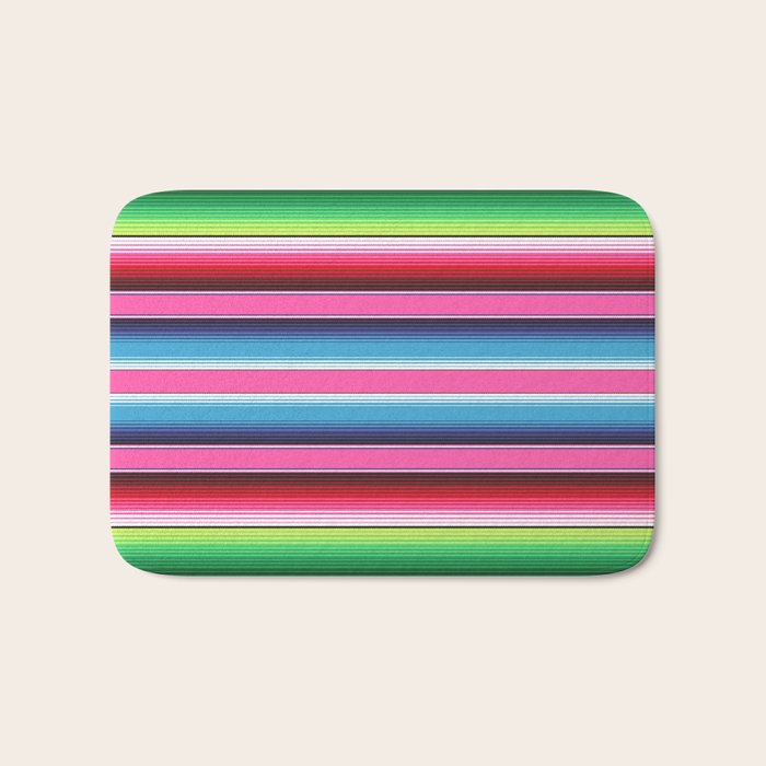 Pink Mexican Serape Blanket Stripes Bath Mat Gallery Image 1
