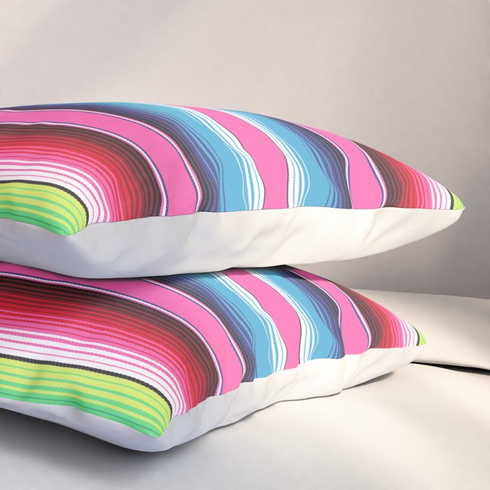 Pink Mexican Serape Blanket Stripes Pillow Sham Gallery Image 3