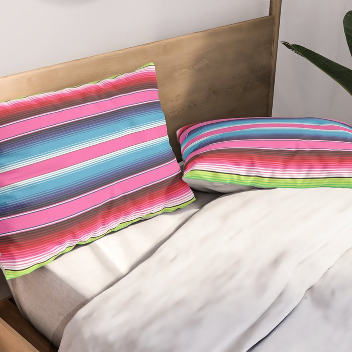 Pink Mexican Serape Blanket Stripes Pillow Sham Gallery Image 2