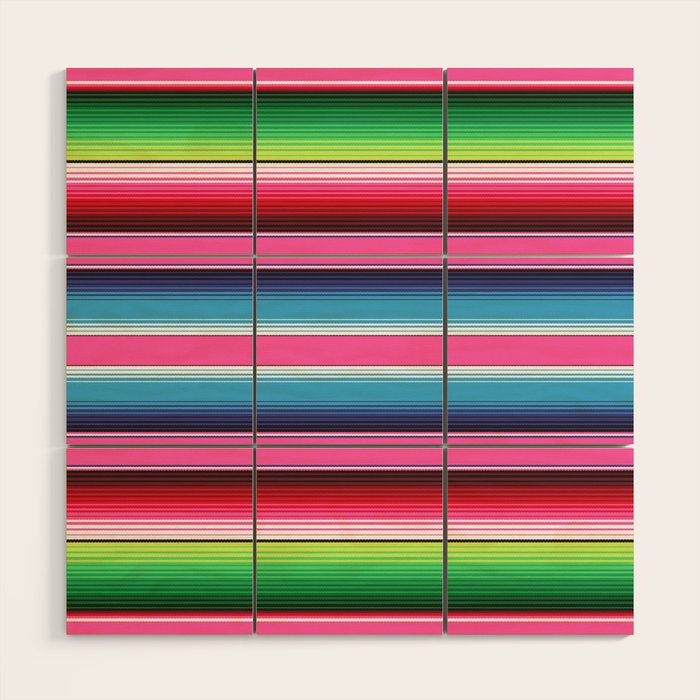 Pink Mexican Serape Blanket Stripes Wood Wall Art Gallery Image 1