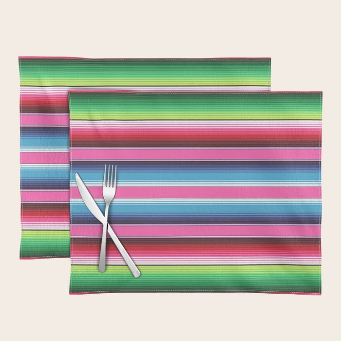 Pink Mexican Serape Blanket Stripes Placemat Gallery Image 1